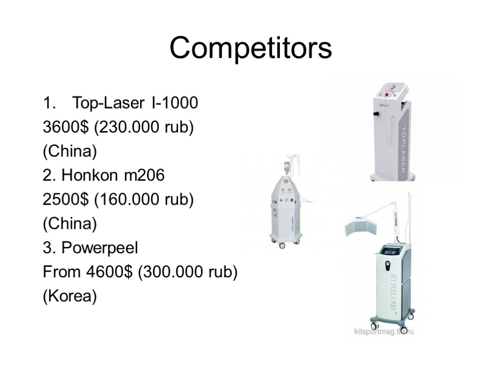 Competitors Top-Laser I-1000 3600$ (230.000 rub) (China) 2. Honkon m206 2500$ (160.000 rub) (China)